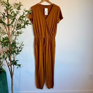 NWT Prettygarden Women’s Rust Wrap Front Jumpsuit Elastic Waistband Size Medium